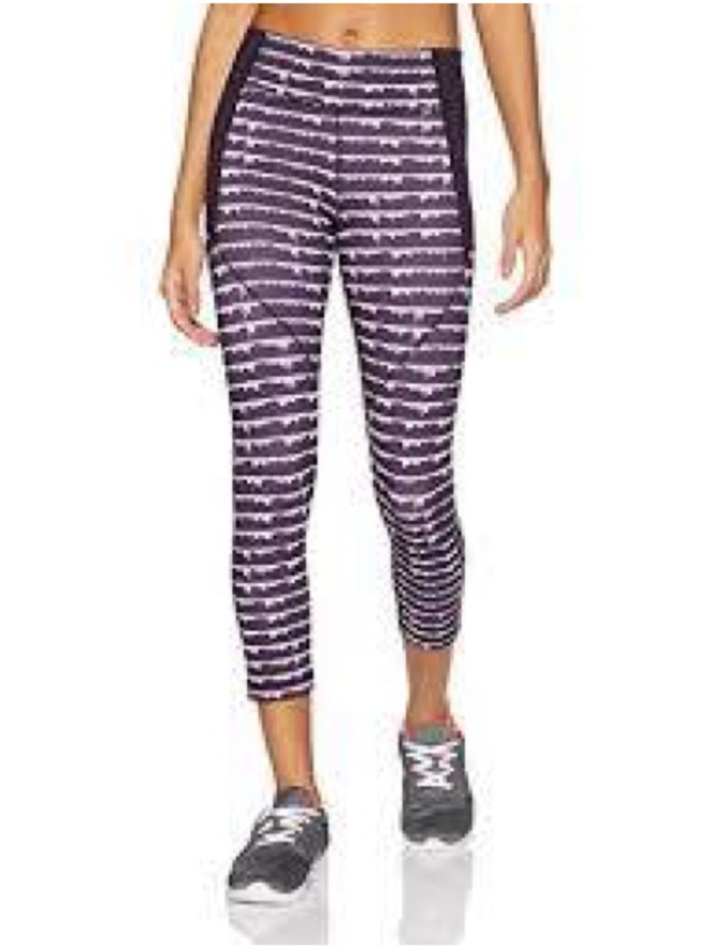 Under Armour Purple Striped Performance Stretchy Spandex Athletic Capri Leggings